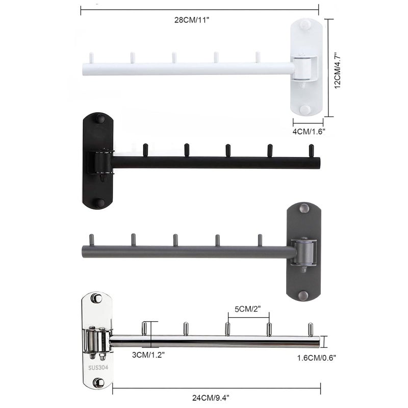 Zivisk 2 Pcs Folding Wall Mounted Clothes Hanger Rack with Swing Arm Stainless Steel Heavy Duty Coat Hook for Bathroom, Bedroom, Laundry Room - Silver - Image 2